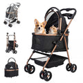 Black 3-in-1 pet stroller with detachable carrier car seat and mesh basket