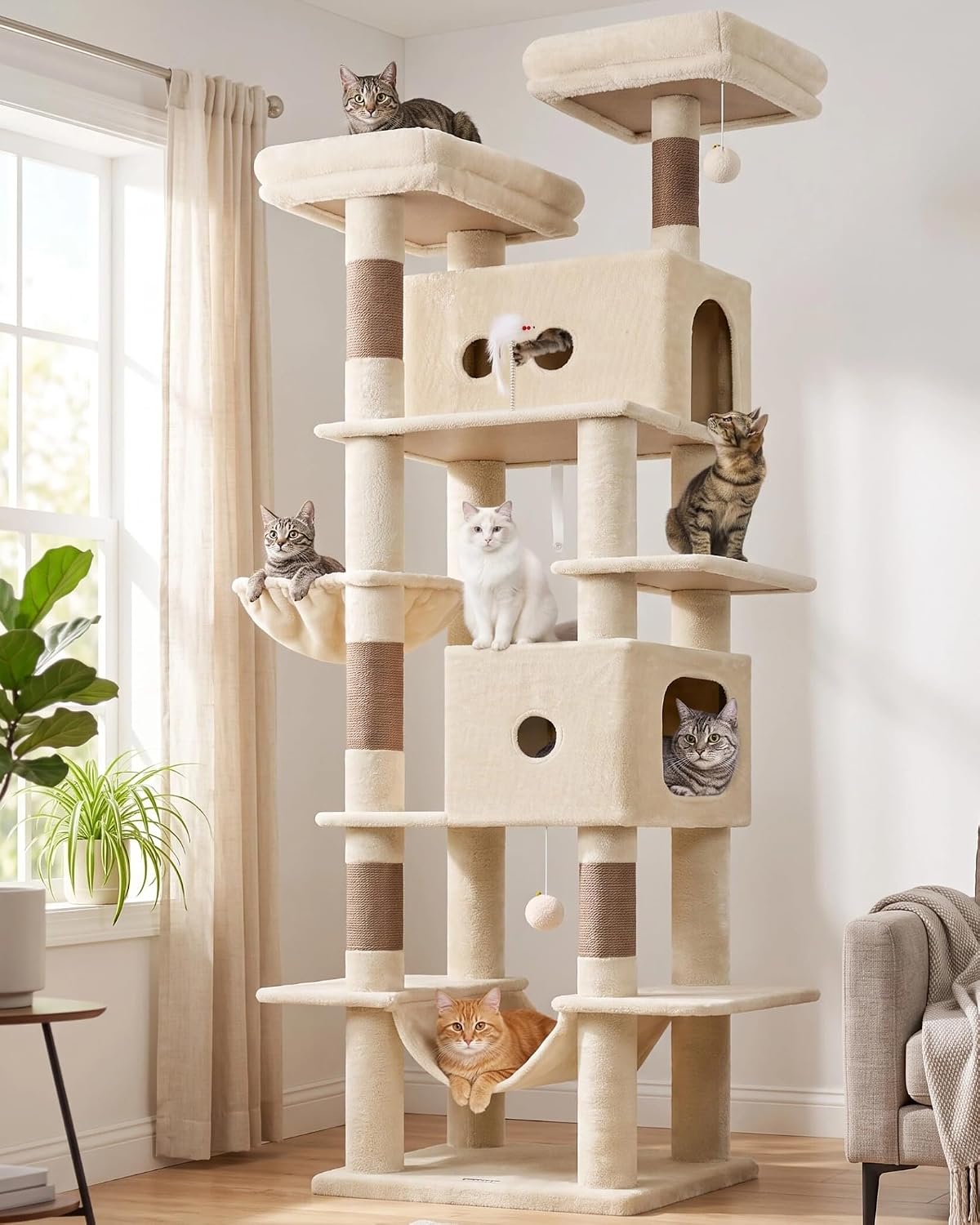 Dark grey 80 inch cat tower with oversized condos and padded perches – view 2