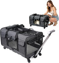 PETCUTE Rolling Cat and Dog Carrier with Telescopic Handle and Shoulder Strap, Airline Approved, Foldable