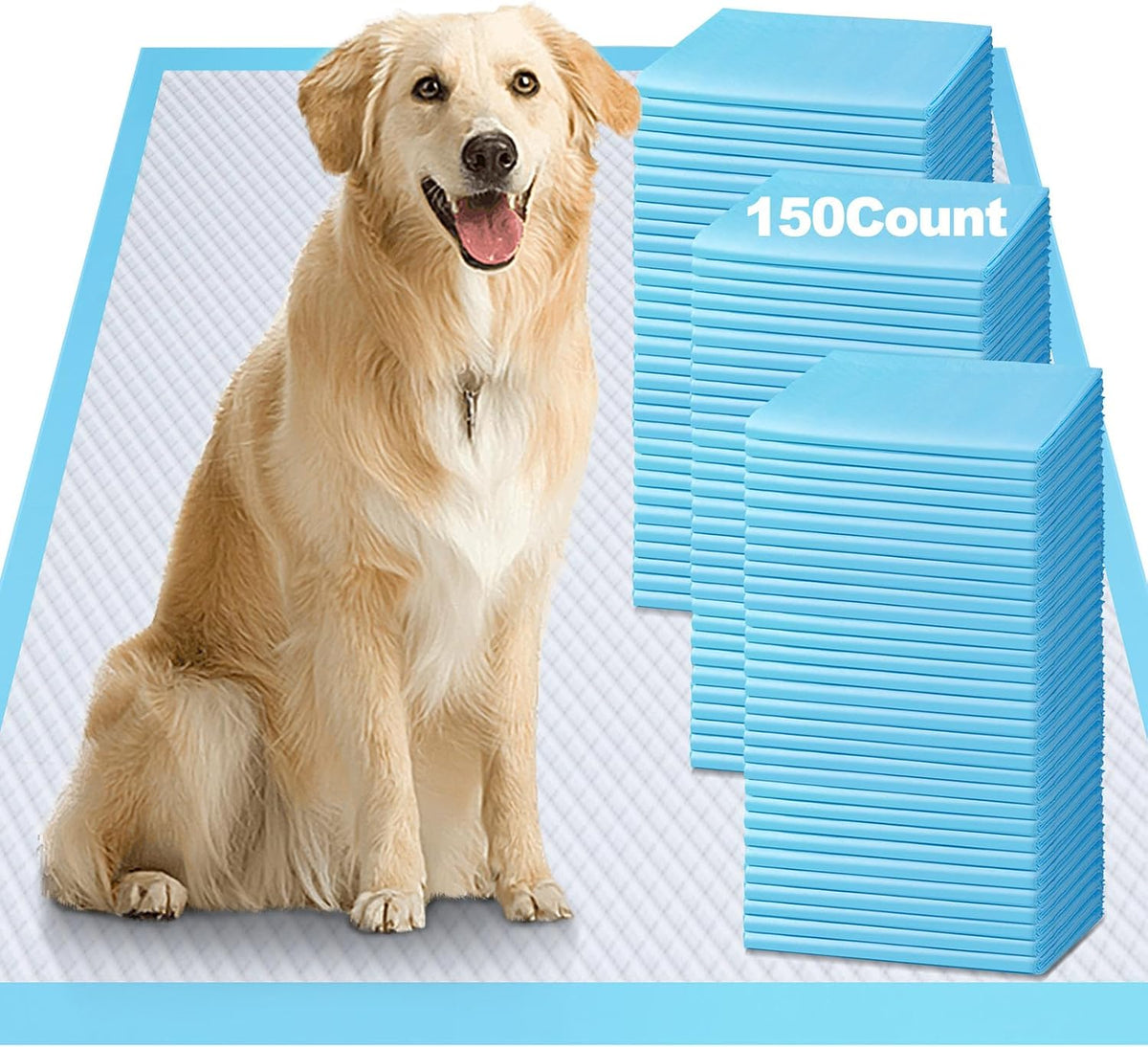 Stack of extra-large white dog pee pads with six absorbent layers