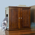 Mahogany brown litter box cabinet with drawer and adjustable levelers