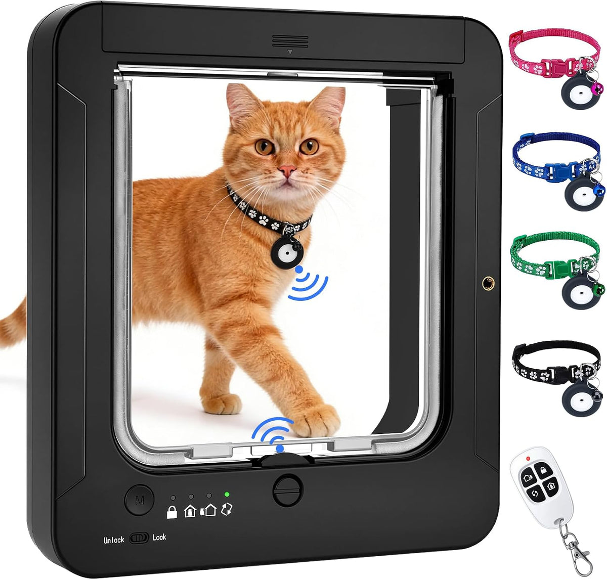 White RFID smart cat door flap with collar sensor keys – view 3