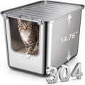 Silver stainless steel covered cat litter box with high sides