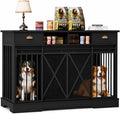 Black 63 inch dog crate TV stand with sliding doors and drawers