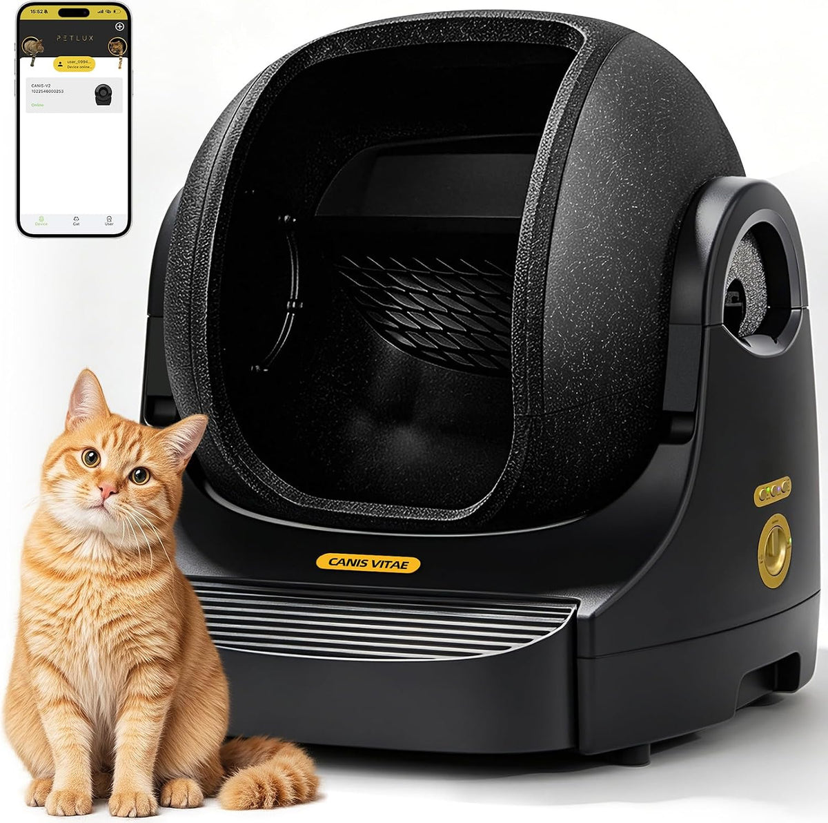 App-controlled self-cleaning litter box with waste drawer