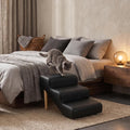 Beige faux leather four-step dog stairs with wooden legs beside a bed – view 5