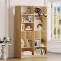 2-in-1 Wood Bookshelf and Cat House with Cat Tree Display Case and Hidden Litter Box, Natural