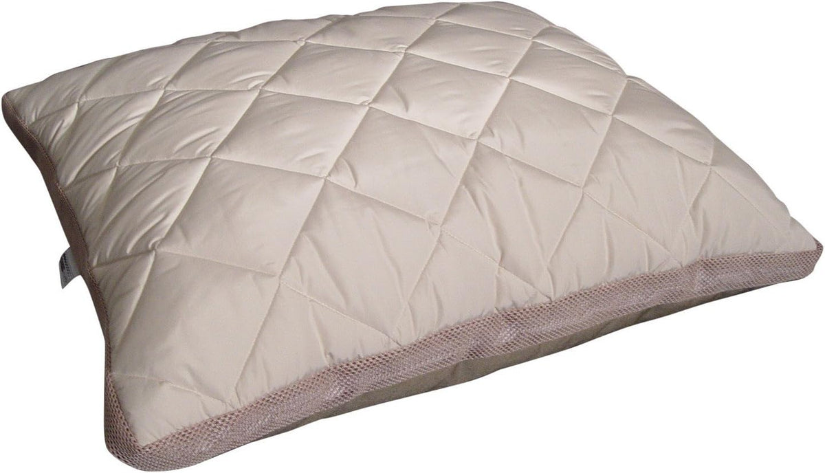 Tan quilted anti-allergen pet bed for dogs and cats