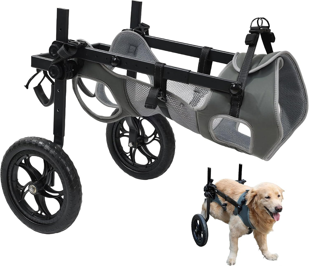 Adjustable dog wheelchair cart with mesh harness for back legs