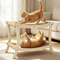 Double-Layer Sisal Cat Scratcher Bed with Toy Ball, Wooden Hammock Lounge