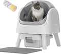 Grey open-top automatic cat litter box with litter mat