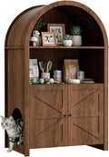 Farmhouse cat litter box enclosure with arched dome and two open shelves