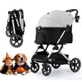Green lightweight pet stroller with mesh canopy shown unfolded and folded – view 4