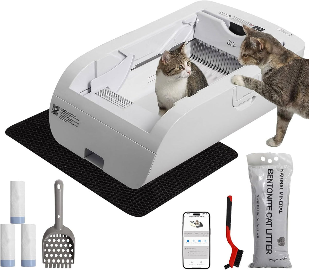 Open-top self-cleaning cat litter box with app control and waste drawer