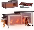 Weatherproof heated outdoor cat house with insulated liner and escape door