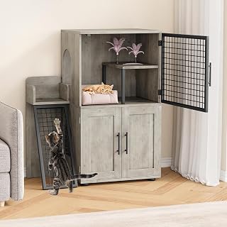 Modern 2-Tier Cat Litter Box Enclosure, Hidden Furniture with Two Floors, Fits 22" x 17" Litter Box, Grey