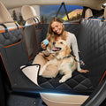 Hard bottom dog back seat extender with mesh window in a car