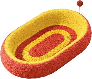 Large Oval Cat Scratching Board, Sisal and Cardboard, with Ball Toy and Paper Rope