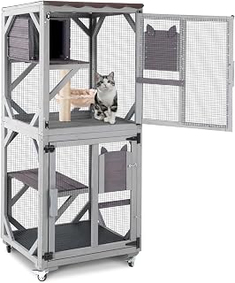 Outdoor Catio Large Cat Enclosure with Wheels, Resting Box, Sisal Post and Basket, 62.8 Inch