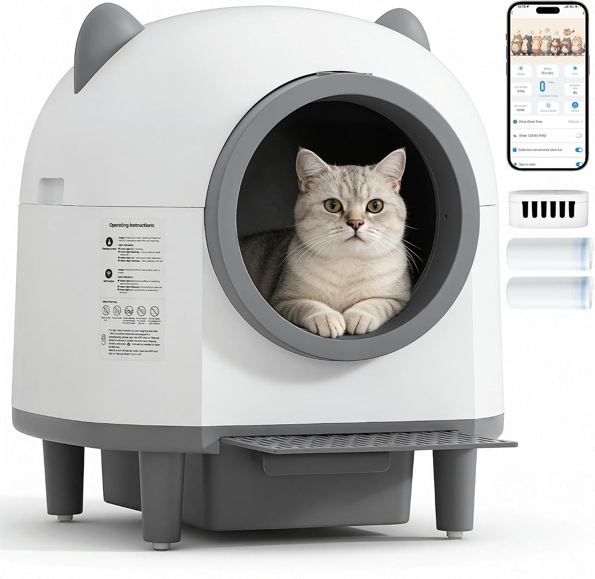 Automatic self-cleaning cat litter box for multiple cats