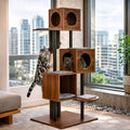60 inch modern wooden cat tree designed for small cats to climb