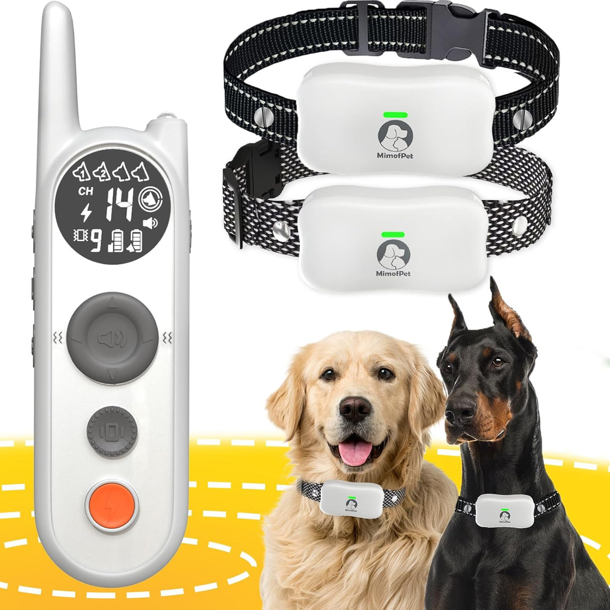 Wireless dog fence transmitter with two rechargeable dog collars