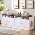 Walnut and white double litter box enclosure TV stand