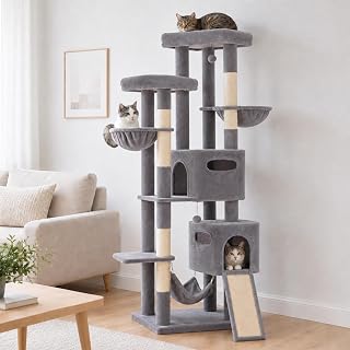 PEQULTI 77 Inch Cat Tree for Large Cats with 2 Condos, 2 Baskets and 2 Perches