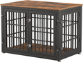 Rustic brown wood and steel dog crate furniture end table