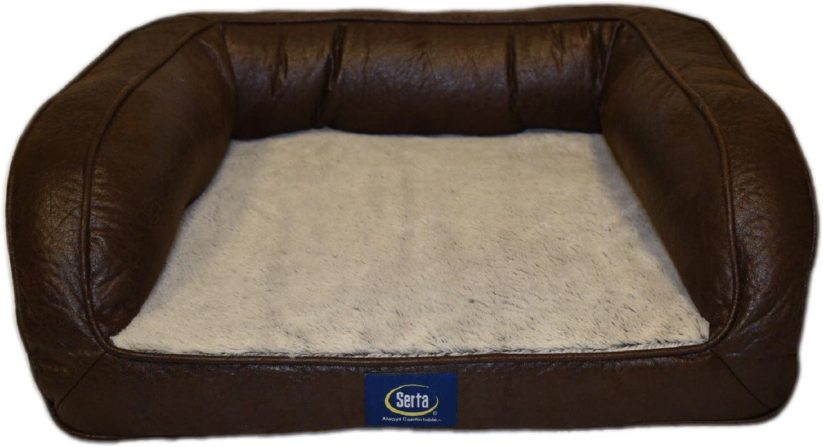 Blue quilted couch pet bed with bolster, large – view 2