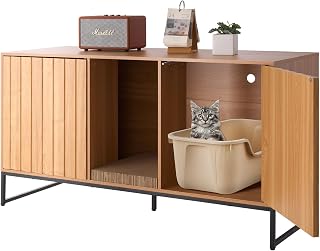 VEVOR Cat Litter Box Enclosure Furniture, 47.2 Inch Hidden Cabinet with Scratch Pad and Storage, Waterproof