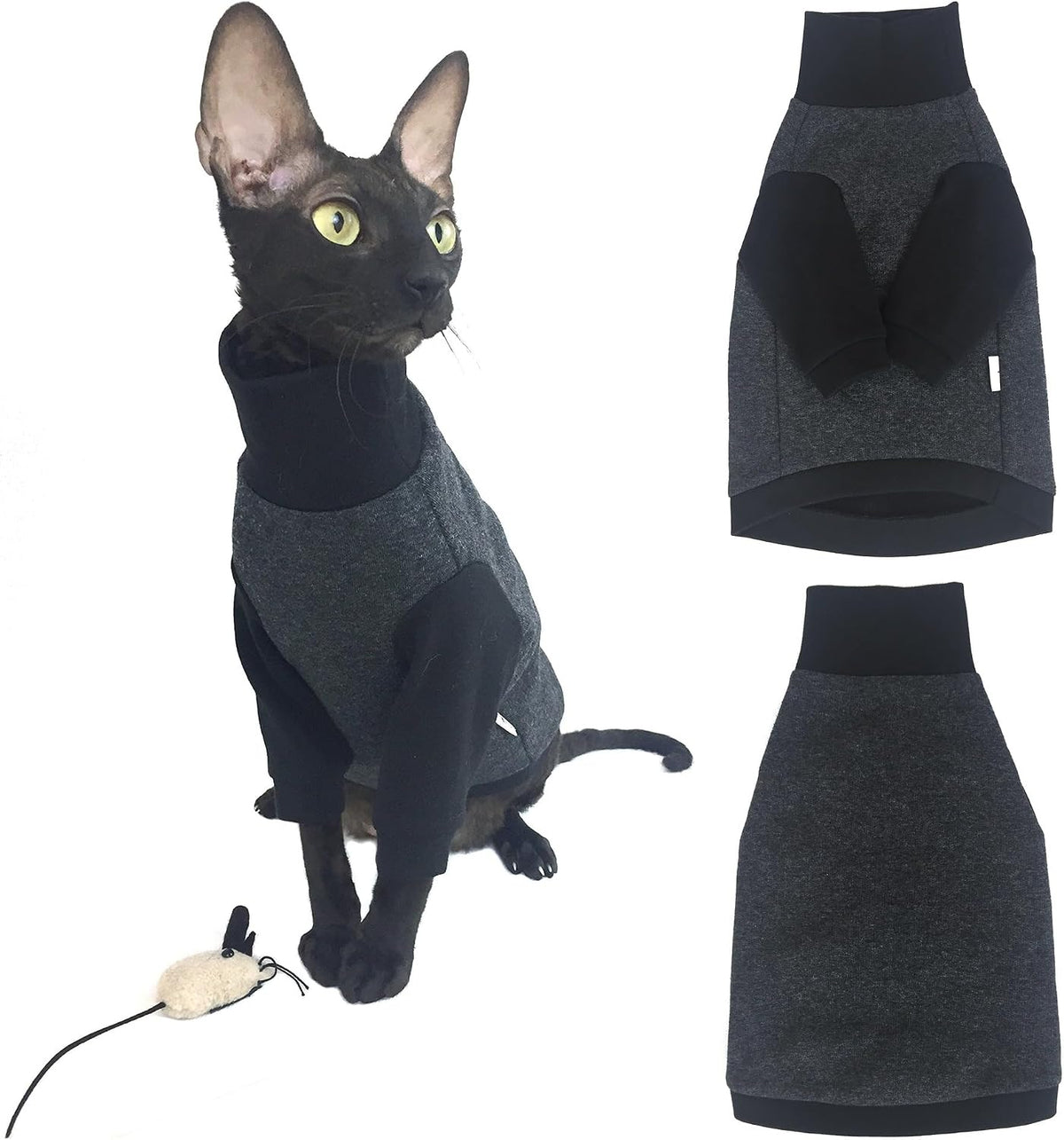 Pale ghost colored turtleneck sweater for a Sphynx cat – view 8