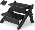 Foldable wood grain HDPE pet stairs beside a bed – view 2