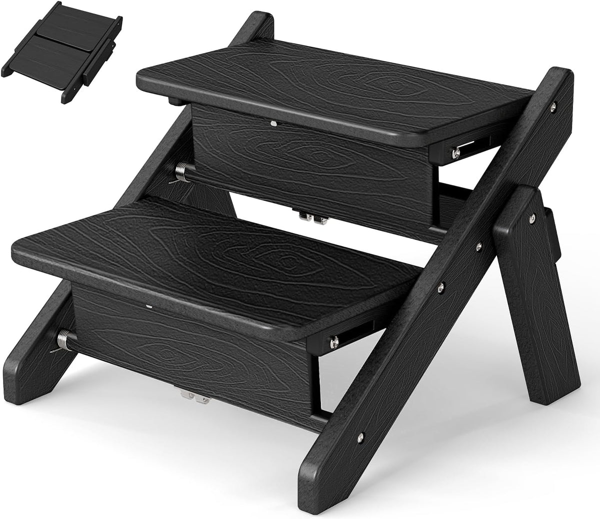 Foldable wood grain HDPE pet stairs beside a bed – view 2
