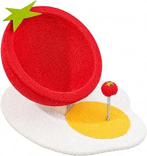 Tomato-Shaped Cat Scratcher Bed with Toy, Wooden Base 2-in-1