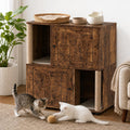 Tigerwood two-tier double cat litter box enclosure with scratching post