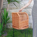 Rattan Pet Carrier Basket with Metal Leg Stand, Natural Woven, Brown Wicker