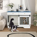 Wooden farmhouse double dog crate furniture with barn door and drawers