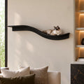 Mahogany brown branch-shaped wall cat shelf with carpet platform – view 7