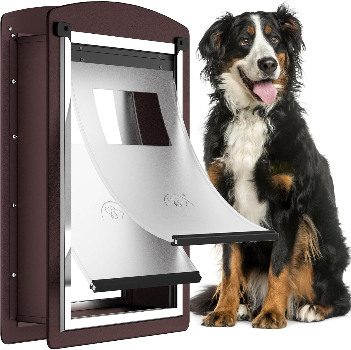 Coffee color steel frame wall dog door with magnetic flap – view 3