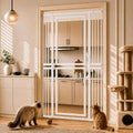 White extra tall cat gate with full clear acrylic panels in a doorway