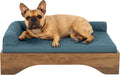 Dark brown mid-century modern elevated dog bed frame with slats – view 2