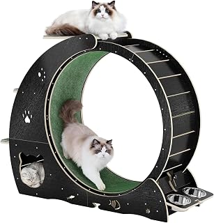 48-Inch Large Cat Wheel for Indoor Cats with Bowls, Scratch Post and 3-Level Jumping Tower