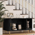 Wide wooden double litter box cabinet with fluted sliding doors – view 4