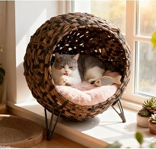 Elevated Braided Banana Leaf Kitten House with Cushion