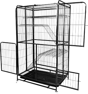 53.5-Inch 4-Tier Foldable Iron Cat Cage Crate with Wheels