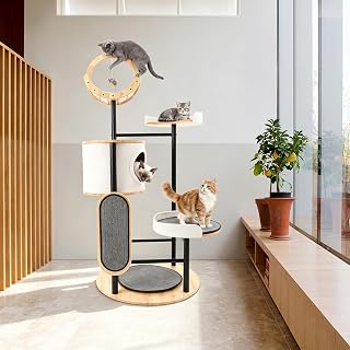 66-Inch Multi-Level Cat Tree Tower with Carbon Steel Frame, Condo and Scratching Board, Black