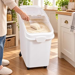 21 Gallon Pet Food Storage Bin with Scoop, Clear Lid and Rolling Wheels