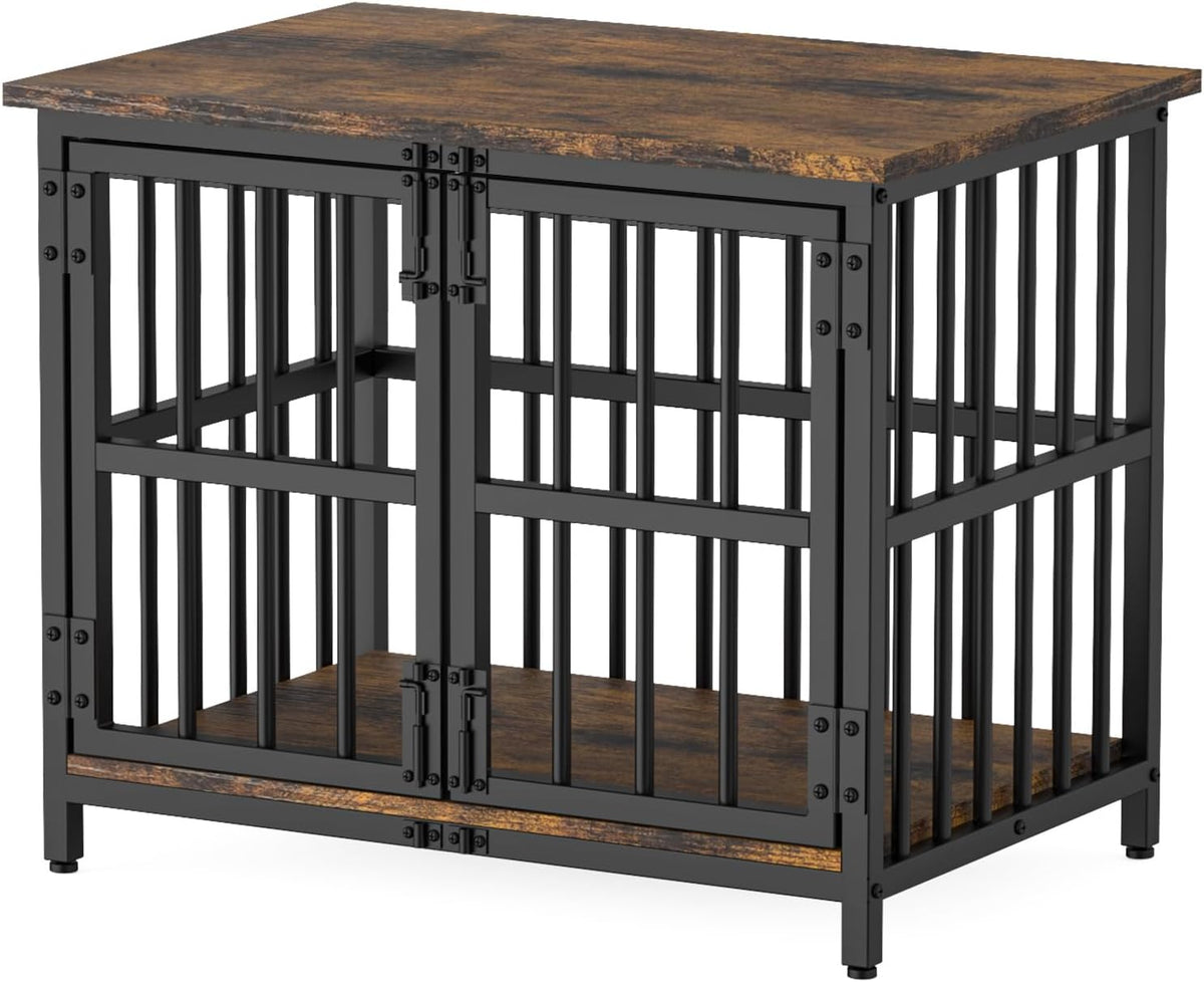 Rustic brown 31.5 inch wooden dog crate end table with double doors