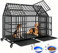 Black 54 inch heavy-duty metal dog kennel with double doors on wheels